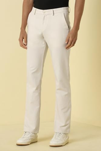 Men Cream Solid Casual Trousers