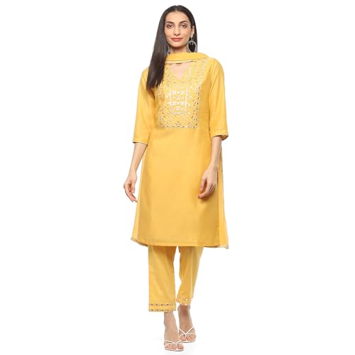 BIBA WOMEN EMBROIDERY NARROW SALWAR KURTA DUPATTA(SKD7402E__34)