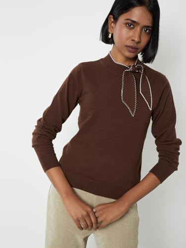 Max Women Solid Top with Tie Up Detail (Brown_XXL)