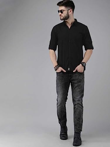 OTUS Slim Fit Casual Shirt For Men|| Latest Shirt For Men|| Shirt For Men Stylish Latest || Men Solid Formal Shirt (Black; X-Large)