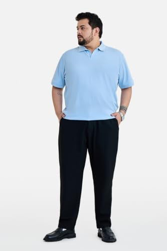 SNITCH Plus Size Men Polo T-Shirt | Modern Buttonless Open Cuban Collar & Short Sleeve | 100% Breathable Cotton Pique Knitted Fabric for Casual Wear & Everyday Comfort | Light Blue