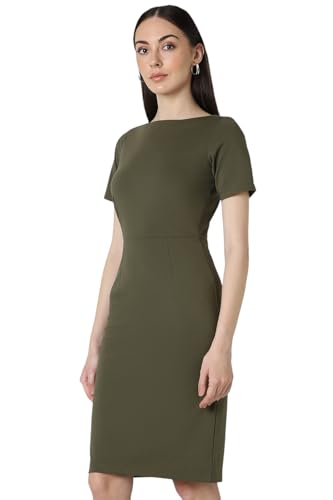 Van Heusen Women's Cotton Blend Modern Knee-Length Dress (VWCDFRGFR34902_Olive