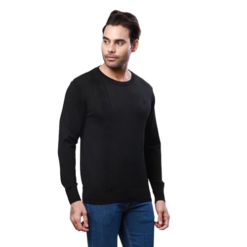 Raymond Men's Regular Fit Acrylic Wool Blend Full Sleeve Round Neck Structure Pattern Black Casual Sweater (Size: 2XL)-RMWX01233-K8