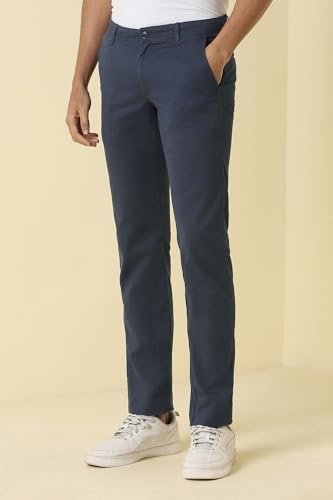 Men Navy Solid Casual Trousers