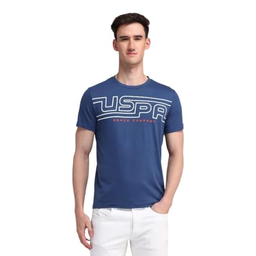 U.S. POLO ASSN. Mens Solid Half Sleeve Brand Carrier Round Neck T-Shirts (UDTSHS1055_Blue_S)