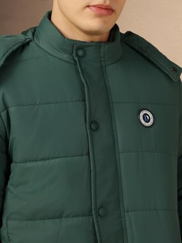 Dennis Lingo Men Teal Solid Regular Fit Full Sleeve Hooded Padded Jacket