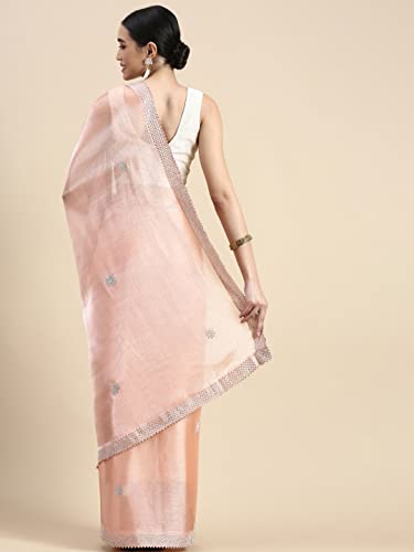 MOHEY Women's Saree, Suitable for Party, Anniversary & Wedding Sari for Women, All Over Boota, Bordered Chiffon (Peach)