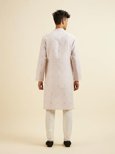 Manyavar Men's Cotton Blend Jacquard Embroidered Kurta Pyjama Set (Pink,XL)