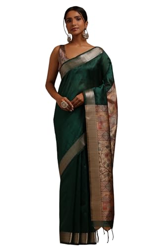 Soch Womens Green Tussar Floral Printed Saree
