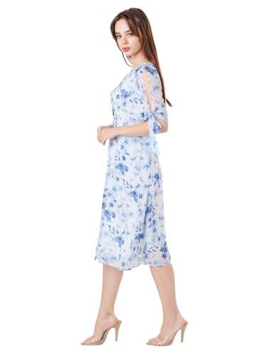 Zink London Women's White Printed Regular Midi Dress