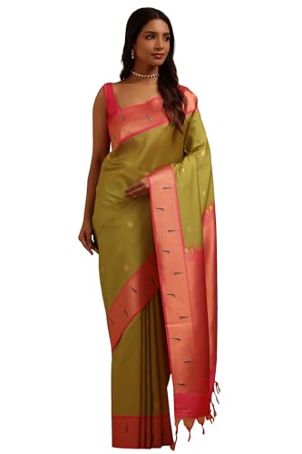 Soch Womens Tussar Geometric Saree With Zari Woven