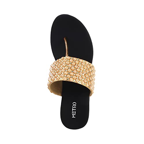 Metro Womens Synthetic Antic Gold Slip Ons - SaumyasStore