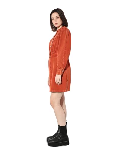 ONLY Women Solid Regular Fit Casual Orange Denim Dress