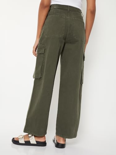 Max Women Solid Cargo Jeans (Green_26)
