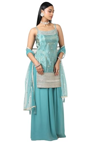 Soch Women Turquoise Blue Tissue Embroidered Suit Set with Sequins