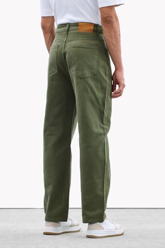 SNITCH Men Jeans | Relaxed Baggy Fit Wide-Leg Design | Durable 100% Cotton Woven Fabric with Light Fading | Perfect for Casual & Street Wear |Olive