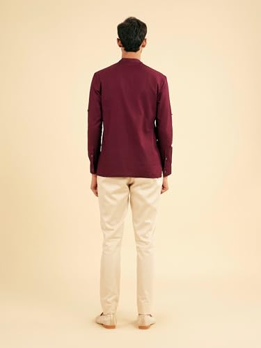 Manyavar Men's Cotton Solid Casual Short Kurta (Wine,XXL)