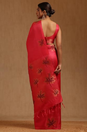 Soch Womens Red Tussar Tropical Saree