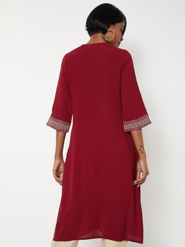 Max Women Embroidered Straight Kurta (Red_XL)