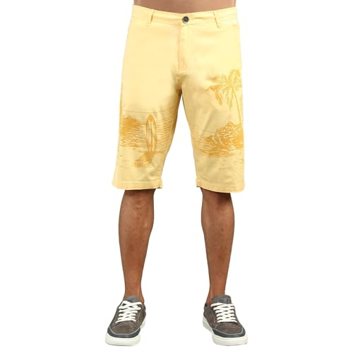 BEEVEE Men's Yellow Regular Fit Printed Shorts
