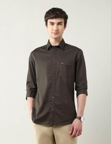Arrow Sports Men's Geometric Regular Fit Shirt (ASAJSH1748_Dark Brown