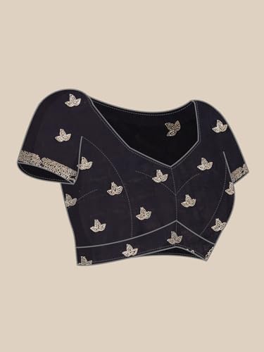 MOHEY Women's Chinon Embroidered|Stone Work Saree (Indigo Blue)