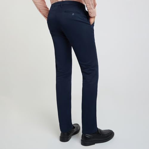 Raymond Men's Contemporary Fit Pure Cotton Structure Pattern Dark Blue Flat Front Casual Trouser