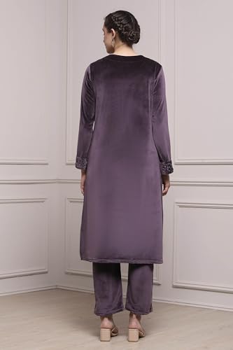 Biba Women Lavender Polyester Straight Dyed Suit Set_32