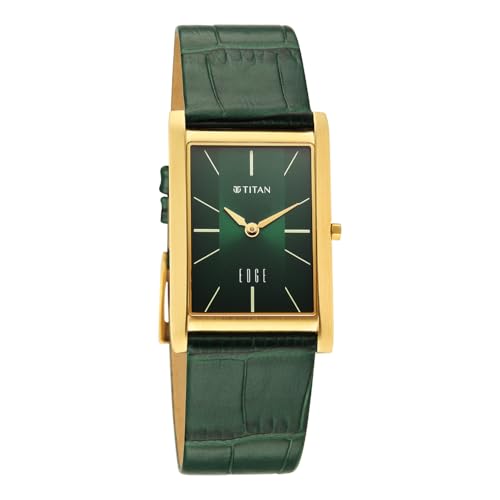 Titan Edge Monture Quartz Analog with Green Dial Gold Leather Strap Watch for Men - 1043YL11