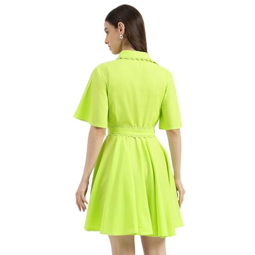 United Colors of Benetton Regular Fit Spread Collar Solid Lace Detail Shirt Dress (Size: L) - 26P4WVNDR309IWL1 Green