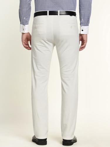 Hancock Men Cotton Solid Slim Fit Trousers White Size 36, Machine Washable Easy Care Fabric, smart fit for Everyday Styling, Durable Fabric with a Tailored Finish