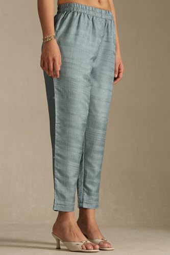 Soch Womens Turquoise Blue Silk Blend Solid Suit Set With Zardozi