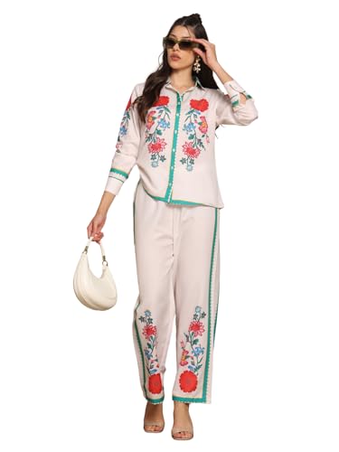 Leriya Fashion Women’s Co-ord Set | Placement Printed Co ord Sets for Women Stylish Western | Perfect Festive & Party for Women Western Look | Full Sleeve Pant Top