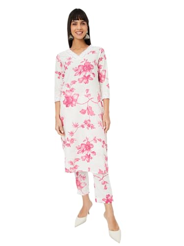 Max Women's Cotton Blend Kurta Set (CTKST54047A_Pink