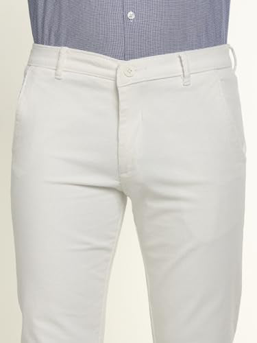 Hancock Men Cotton Solid Slim Fit Trousers White Size 38, Soft Breathable Fabric for All Day wear, smart fit for Everyday Styling, Durable Fabric with a Tailored Finish