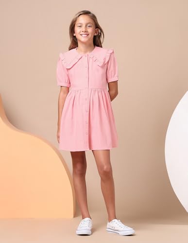 U.S. POLO ASSN. Girl's Cotton A-Line Mini Dress (UGDRS0425 Pink