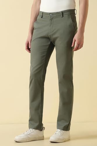 Men Olive Textured Casual Trousers