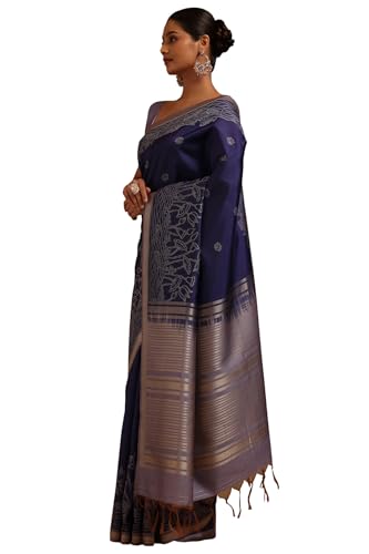 Soch Womens Blue Tussar Woven Design Saree