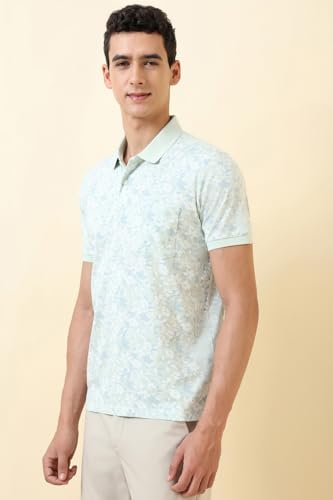 Men Light Blue Print Polo Neck T-Shirt