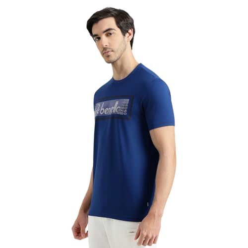 United Colors of Benetton Regular Fit Round Neck Printed T-Shirt (Size : KL) - 26P3ZSTJ3516IBT2 Blue