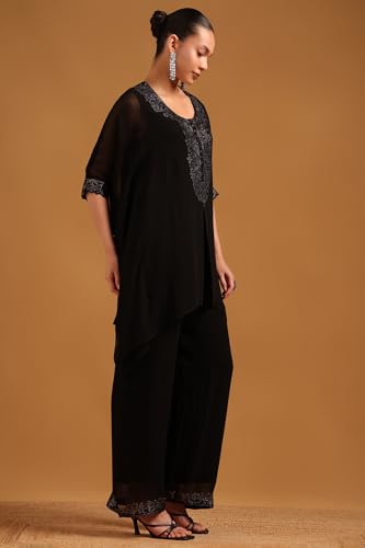 Soch Womens Black Georgette Embellished Kaftan Suit With Stone Work