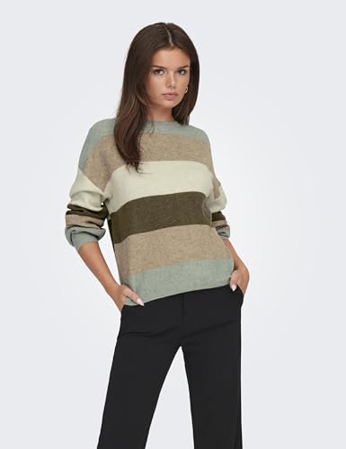 ONLY Women's Rayon Blend Round Neck Pullover Sweater (15220044-Hedge Green_Hedge