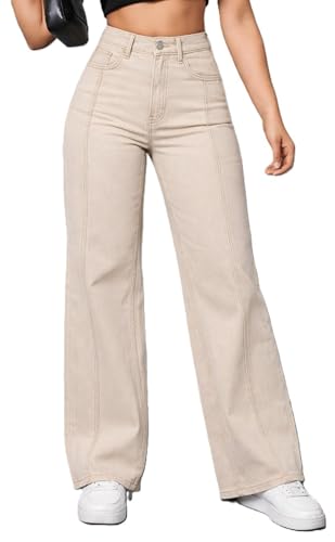 ADBUCKS Women's Tapered Style Straight Fit High-Rise Jeans (in, Numeric, 36, Beige)