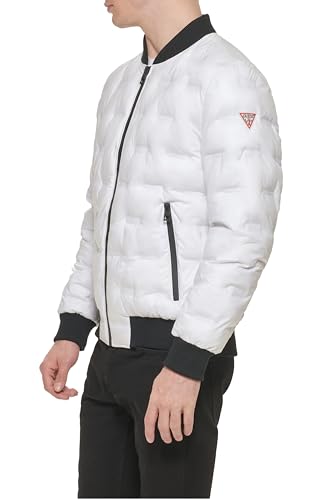 GUESS Men's Warm Rain Resistant Jacket, White, L