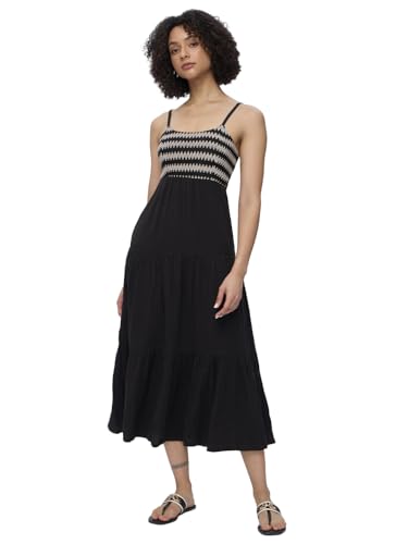 The Souled Store Gia Women and Girls Scoop Neck Sleeveless Black Maxi Long Length Cotton A Line Dresses