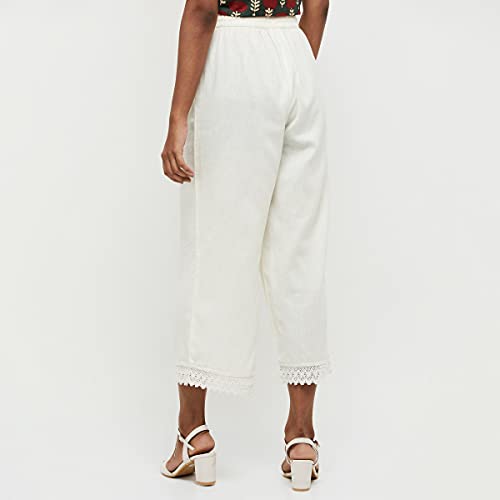 Max Women Lace Hem Loose Mid Rise Palazzos (NOOSCWPLCROFF White)_Large