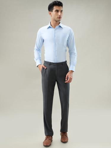 Raymond Blue Solid Chambray Pattern Men Long Sleeve Casual Shirt