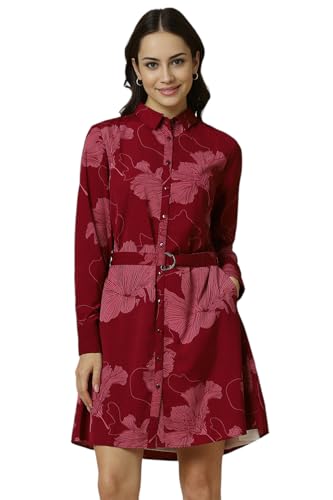 Allen Solly Women's Polyester Modern Mini Dress (AHDRWRGPQ16409_Red