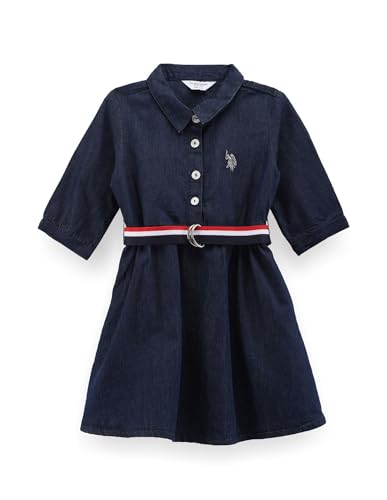 U.S. POLO ASSN. Kids Regular fit Cotton Long Sleeves Polo Collar Dresses (UGDRS0256_Blue_12M)