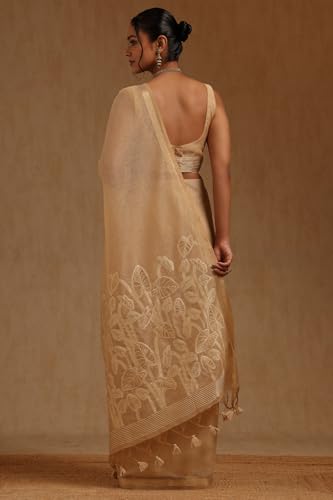 Soch Womens Beige Chanderi Zari Woven Saree